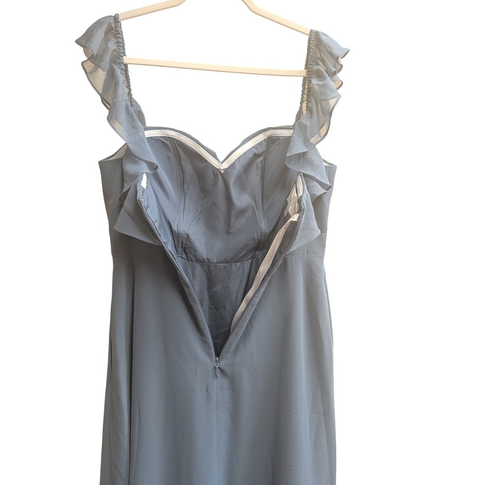 Azazie Lyra Convertible Maxi Dress Sz 12 Dusty Blue Ruffle V-Neck Chiffon Formal - Picture 7 of 12